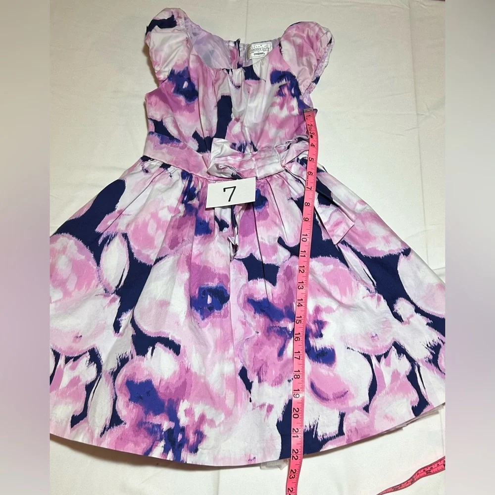 Gymboree Girls Size 7 Purple Tie Dye Formal Short Sleeve Lined Bow Dress
